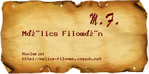Málics Filomén névjegykártya